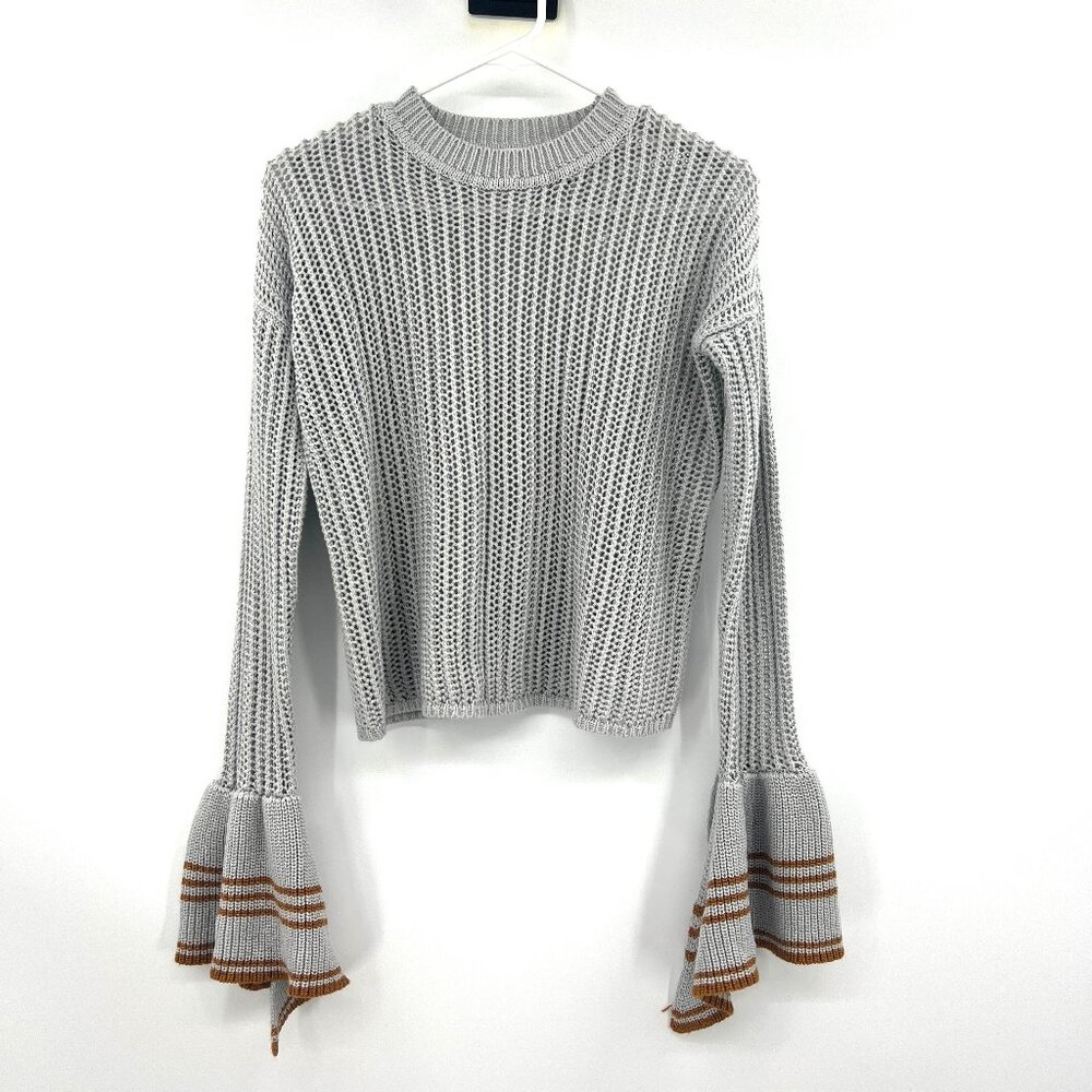 Lovers + Friends Addison Open Knit Gray Bell Sleeve Sweater Women's XS